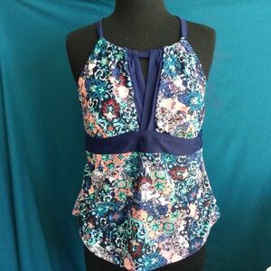 Pretty Blues Halter Tankini Swim Top Adjustable Straps 1X